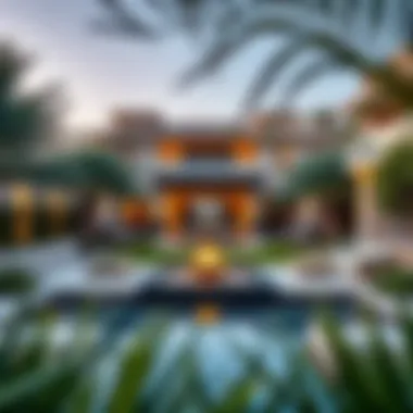 Lush landscaping and outdoor space of a villa in Jumeirah Islands