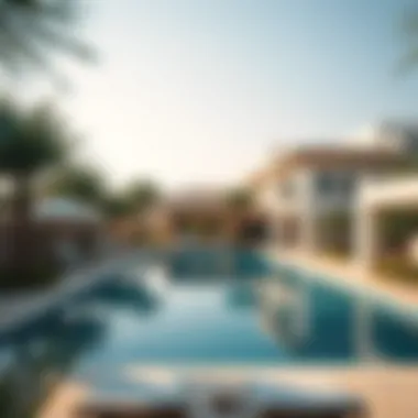 Serene Poolside Retreat in Al Waha Luxurious swimming pool surrounded by lush landscaping in Al Waha community