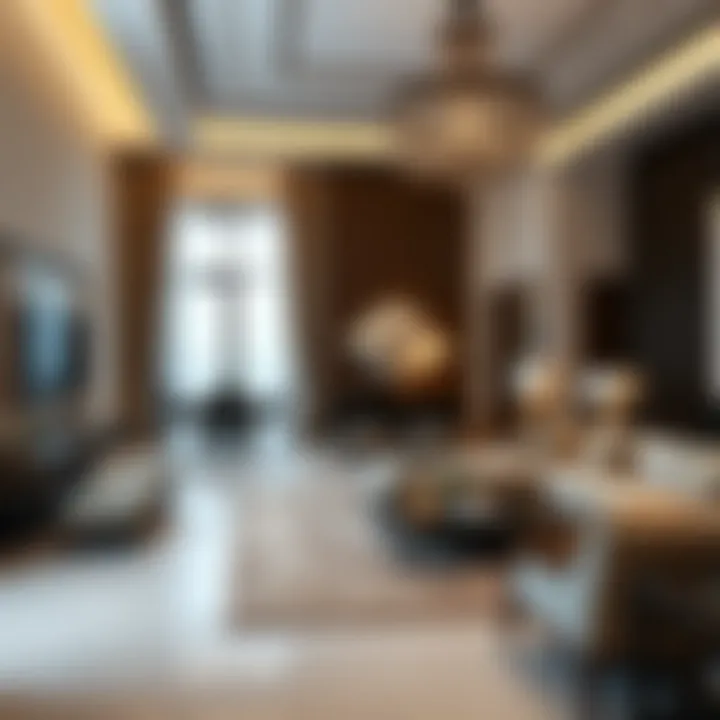 Elegant Interior Design of Al Waha Villas Spacious living room with elegant furnishings and opulent decor in Al Waha villa