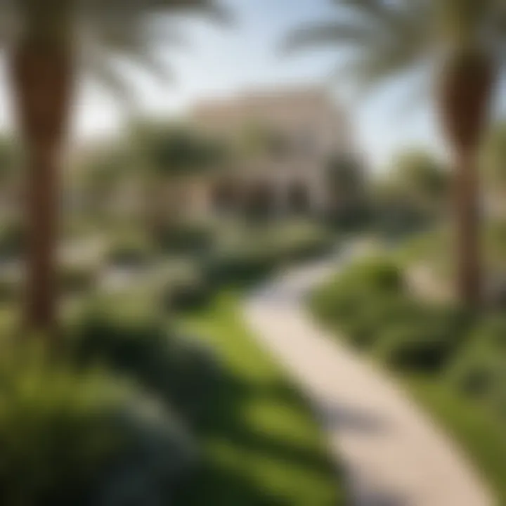 Serene community park within Arabian Ranches with lush greenery and walking paths