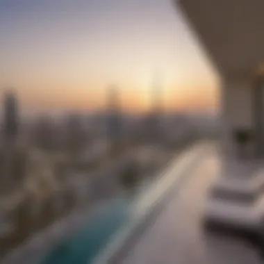 Panoramic view from a balcony of a Damac villa overlooking Dubai skyline