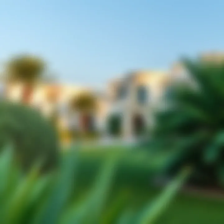 Lush green landscaping surrounding luxury homes in Ellington Dubai Hills