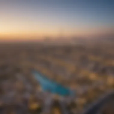 Panoramic view of Falcon City and Dubai skyline