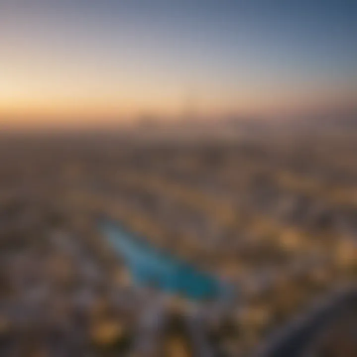 Panoramic view of Falcon City and Dubai skyline