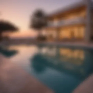 A serene setting of a private pool at sunset