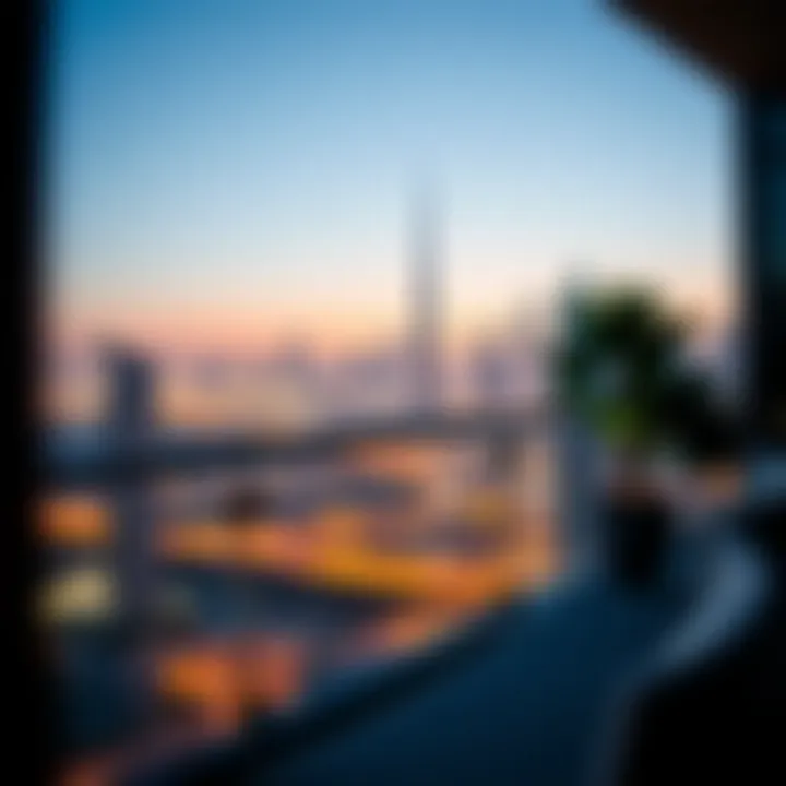Panoramic view of Dubai skyline from a high-end property balcony