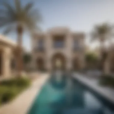 Expansive outdoor pool and garden area of a high-end villa in the UAE