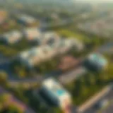 Aerial view of Mudon Arabella showcasing contemporary architecture amidst greenery