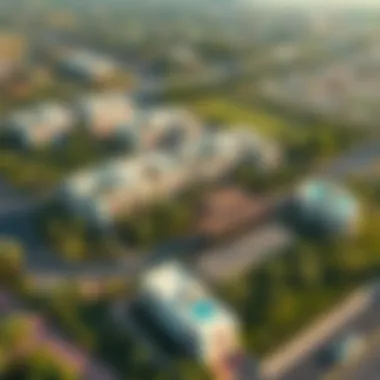 Aerial view of Mudon Arabella showcasing contemporary architecture amidst greenery