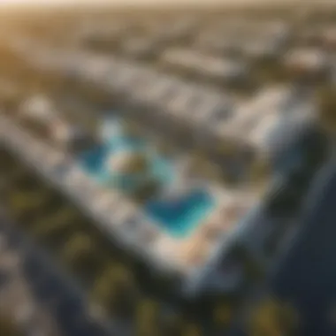 Aerial view highlighting the vibrant community surrounding Palm Villa