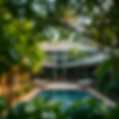 Lush greenery surrounding the luxury villas, blending nature and comfort