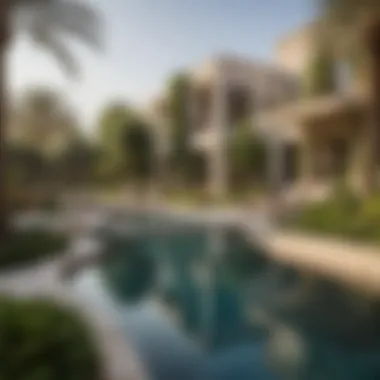 Beautiful landscaped gardens surrounding villas in Al Barari offering tranquility