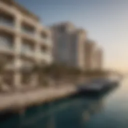 Panoramic view of 'ذا بيتش' showcasing luxury waterfront apartments