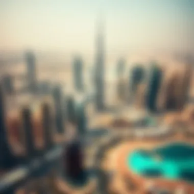 Dubai's Majestic Skyline Aerial view of Dubai's luxurious skyline featuring iconic skyscrapers
