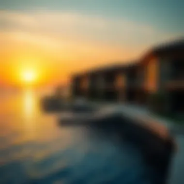 Waterfront Luxury at Sunset Stunning sunset view over a luxurious waterfront property in Dubai