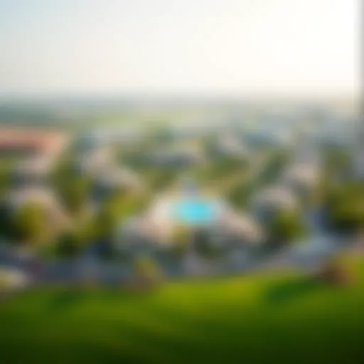 A stunning aerial view of Damac Hills 1 showcasing luxurious villas and extensive green spaces.