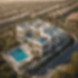 A stunning aerial view of luxury villas in Dubai showcasing unique architectural designs.