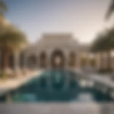 A luxurious swimming pool area in a Dubai villa, perfect for relaxation and leisure.