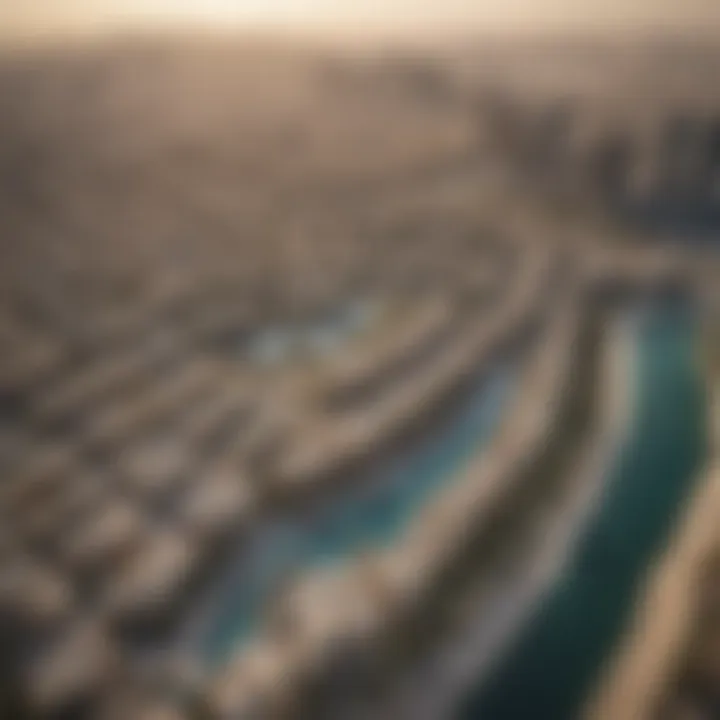 Aerial view of Dubai's skyline with luxury villas