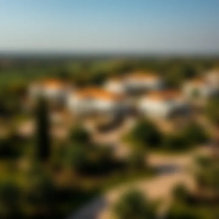 Aerial view of villas nestled within landscaped gardens