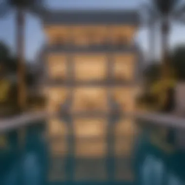 Inviting Poolside Retreat in Jumeirah Village Circle Poolside area of a luxury villa in JVC