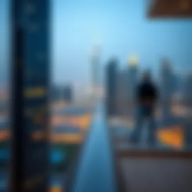 Beautiful view of Dubai skyline from a luxury apartment balcony