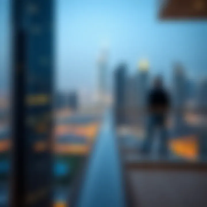 Beautiful view of Dubai skyline from a luxury apartment balcony