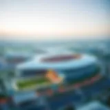 Aerial view of Meydan Racecourse showcasing its stunning design