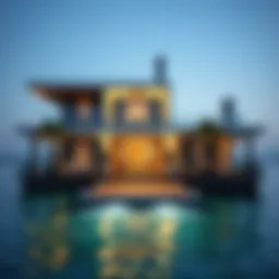 Luxurious floating home exterior view