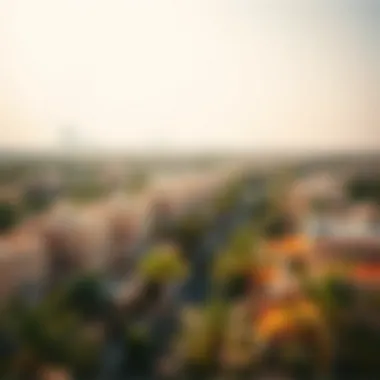 Aerial view of a vibrant Dubai neighborhood with townhouses